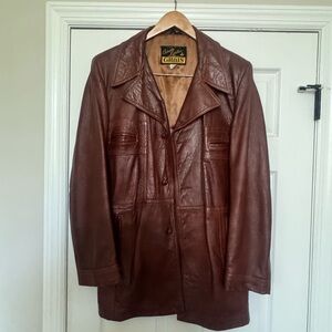 42 Reg Grais USA Mens 1970s Vintage Genuine Leather Overcoat Cognac